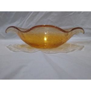 Jeannette Glass Floragold Louisa Ruffled 9.5" Bowl Carnival Glass